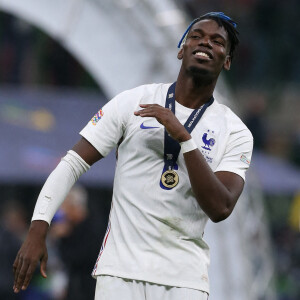 Paul Pogba - Football: La France remporte la coupe de la Ligue des Nations en battant l'Espagne 2 buts à 1 à Milan le 10 octobre 2021.