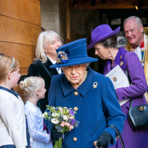 La reine Elisabeth II d'Angleterre et la princesse Anne arrivent à un service d'action de grâce à l'abbaye de Westminster pour marquer le centenaire de la Royal British Legion, à Londres, Royaume Uni, le 12 octobre 2021.