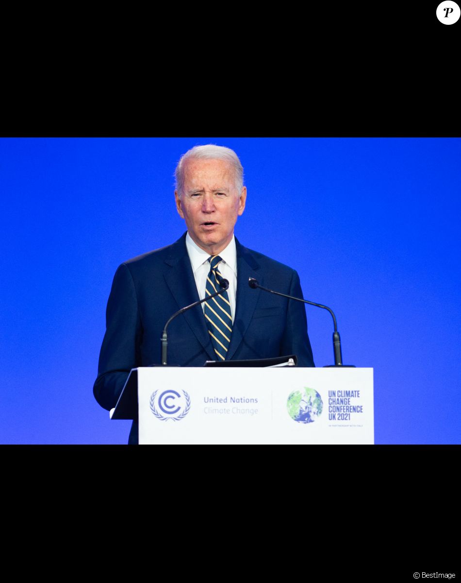 Le président américain Joe Biden s'exprime lors d'une session plénière dans le cadre du Sommet des dirigeants mondiaux de la COP26 Conférence des Nations Unies sur le changement climatique à Glasgow le 1er novembre 2021. La COP26, qui se déroulera du 31 octobre au 12 novembre à Glasgow, sera la plus grande conférence sur le climat depuis le sommet de Paris de 2015 et est considéré comme crucial pour fixer des objectifs d'émissions mondiaux pour ralentir le réchauffement climatique, ainsi que pour raffermir d'autres engagements clés. © Raphael Lafargue/Pool/Bestimage