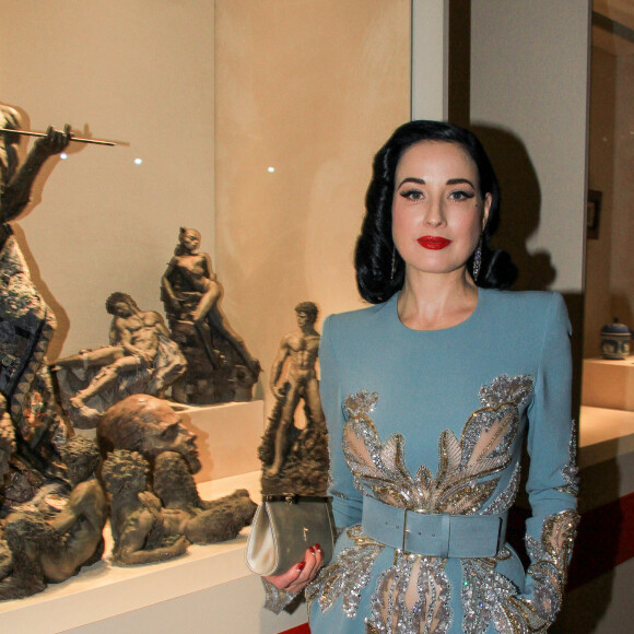 Dita Von Teese lors du vernissage de l'exposition consacrée à l'oeuvre et l'imaginaire de Christian Louboutin "l'Exhibitionniste' (L'Exibition[niste]) au Palais de la Porte Dorée, à Paris, France, le 24 février 2020. © Philippe Baldini/Bestimage