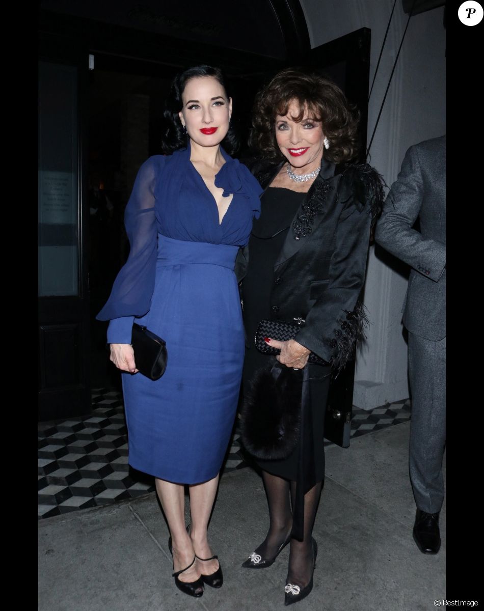 Dita Von Teese et Joan Collins sortent du restaurant Craig's à Los Angeles et le 12 février 2020.