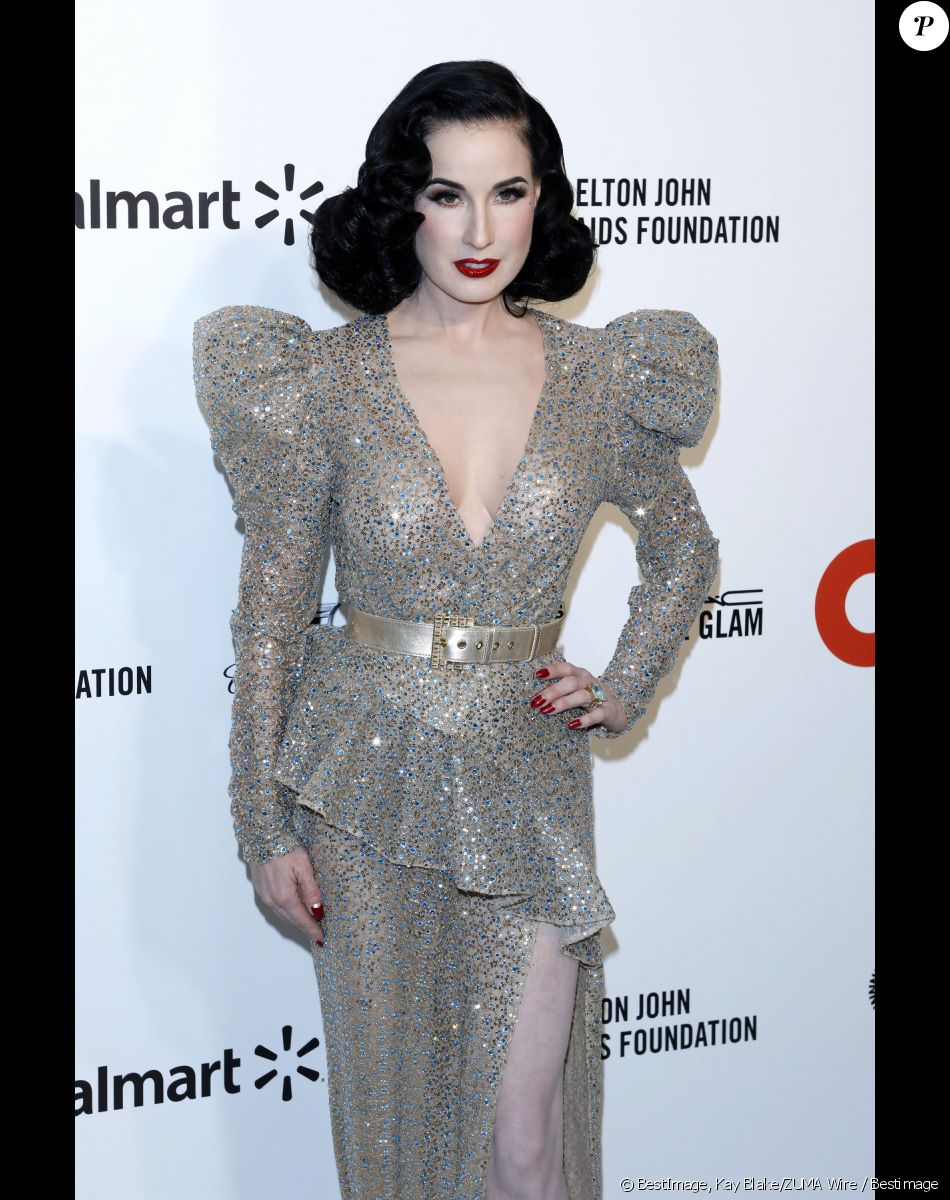 Dita Von Teese - Photocall de la soirée Elton John Aids Foundation en marge de la 92ème cérémonie des Oscars 2020 au Wallis Annenberg Center for the Performing Arts à Los Angeles le 9 février 2020. © Kay Blake/ZUMA Wire / Bestimage