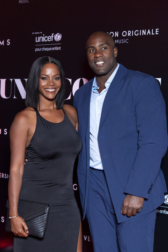 Teddy Riner et sa femme Luthna Plocus au photocall de la soirée "Unis comme jamais" au profit de l'Unicef, au pavillon Cambon à Paris. Le 8 novembre 2021. © Pierre Perusseau / Bestimage 