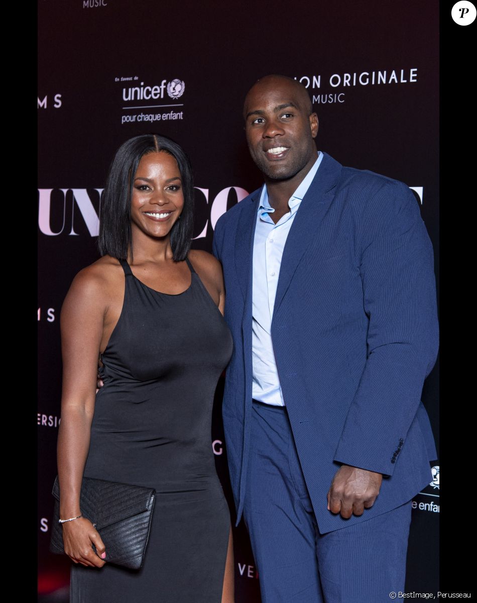 Teddy Riner et sa femme Luthna Plocus au photocall de la soirée "Unis comme jamais" au profit de l'Unicef, au pavillon Cambon à Paris. Le 8 novembre 2021. © Pierre Perusseau / Bestimage
