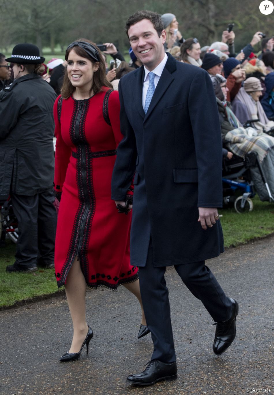 La princesse Eugénie d&#039;York et son mari Jack Brooksbank - La famille royale britannique se rend à la messe de Noël à l&#039;église Sainte-Marie-Madeleine à Sandringham, le 25 décembre 2018.