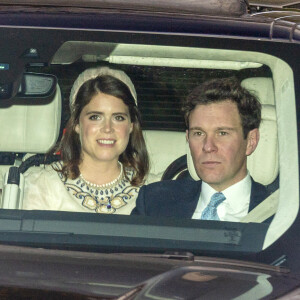 La princesse Eugenie et son mari Jack Brooksbank se rendent au baptême de leur fils August à la All Saints Chapel de Windsor