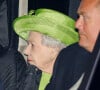 La reine Elizabeth II d'Angleterre et des membres de la famille royale arrivent à la Chapelle Royale de Tous les Saints à Windsor pour le double baptême d'August Brooksbank et de Lucas Tindall, les deux nouveaux arrières-petits-fils de sa majesté Elizabeth II d'Angleterre.
