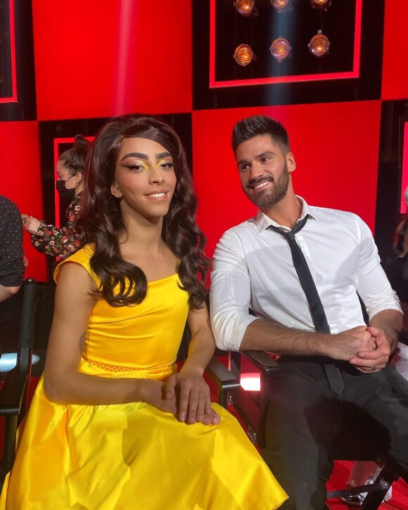 Bilal Hassani et Jordan Mouillerac lors d'un premier de "Danse avec les stars", le 23 octobre 2021.