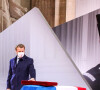 Le président de la République française, Emmanuel Macron lors de la cérémonie solennelle d'entrée de la diva Joséphine Baker au Panthéon à Paris, France. Le 30 novembre 2021 © Dominique Jacovides/Bestimage 