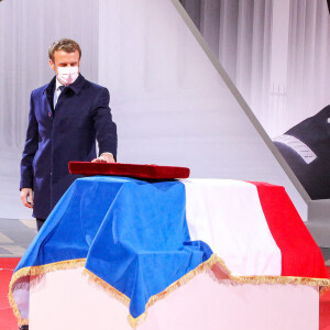 Le président de la République française, Emmanuel Macron lors de la cérémonie solennelle d'entrée de la diva Joséphine Baker au Panthéon à Paris, France. Le 30 novembre 2021 © Dominique Jacovides/Bestimage 