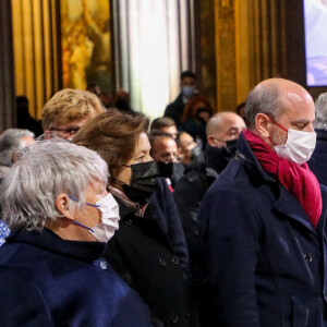 Jacqueline Gourault, ministre de l'Espace rural et de l'Aménagement du territoire, Jean-Michel Blanquer, ministre de l'Éducation nationale, de la Jeunesse et des Sports et la Première Dame Brigitte Macron lors de la cérémonie solennelle d'entrée de la diva Joséphine Baker au Panthéon à Paris, France, le 30 novembre 2021. Le cénotaphe de la danseuse et chanteuse française d'origine américaine qui a combattu pour la Résistance française et contre le racisme, Joséphine Baker (1906-1975). L'icône sera la sixième femme sur 80 personnalités illustres à recevoir l'honneur d'être accueillie au Panthéon. © Dominique Jacovides/Bestimage 