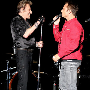 Exclusif - David Hallyday - Johnny Hallyday en duo pour son 2eme concert de la tournee "Born Rocker Tour" au POPB de Bercy a Paris. Le 15 juin 2013