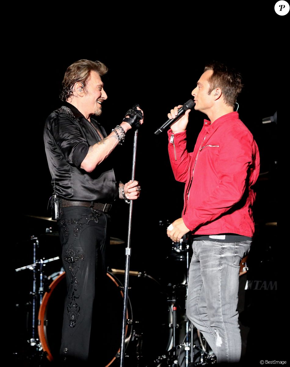 Exclusif - David Hallyday - Johnny Hallyday en duo pour son 2eme concert de la tournee "Born Rocker Tour" au POPB de Bercy a Paris. Le 15 juin 2013