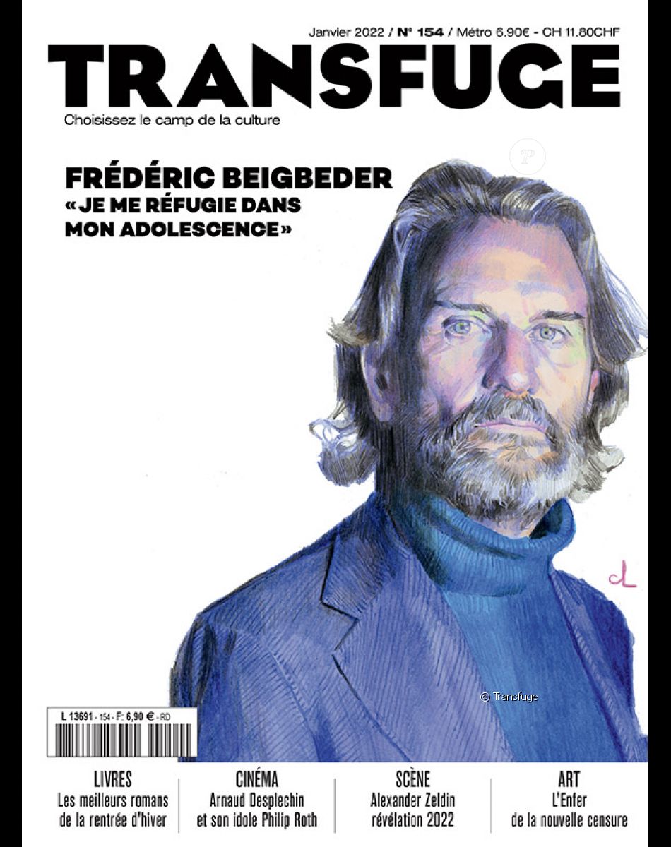 Frédéric Beigbeder en couverture du magazine culturel "Transfuge".