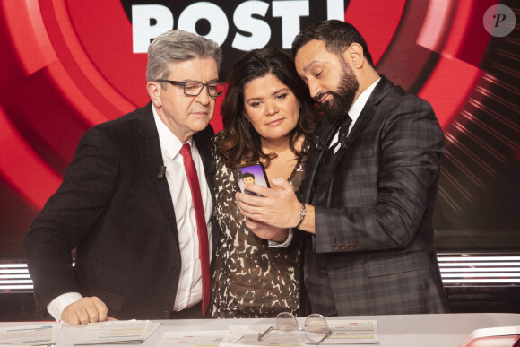 Exclusif - Jean-Luc Mélenchon, Raquel Garrido, Cyril Hanouna - Jean-Luc Mélenchon est l'invité de Cyril Hanouna sur l'émission "Balance ton Post", diffusée en direct le 11 février 2021. © Jack Tribeca / Bestimage