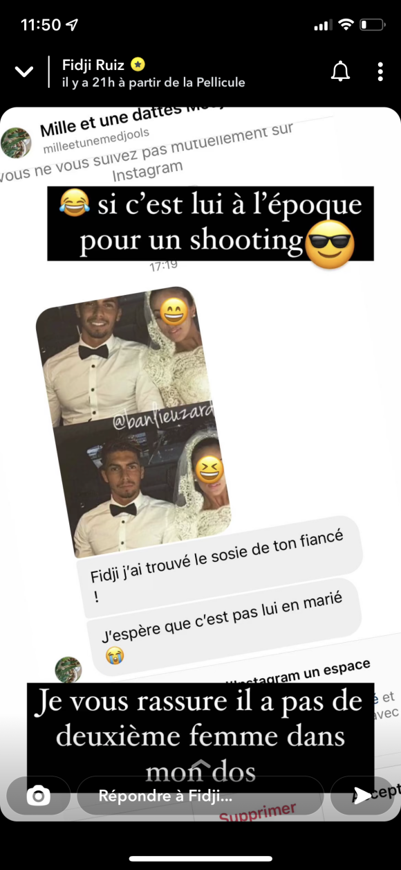 Fidji Ruiz répond à la rumeur selon laquelle son amoureux Anas se serait marié en secret dans son dos., sur Snapchat et Instagram.