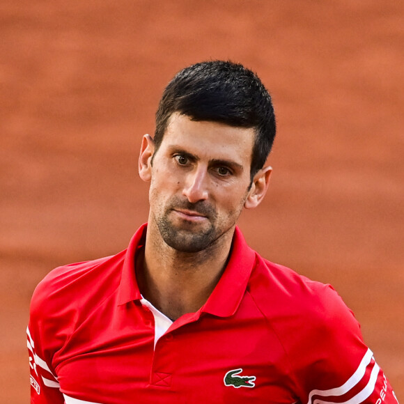 Novak Djokovic en fin de match - Finale hommes lors des internationaux de France Roland Garros à Paris le 12 juin 2021. JB Autissier / Panoramic / Bestimage