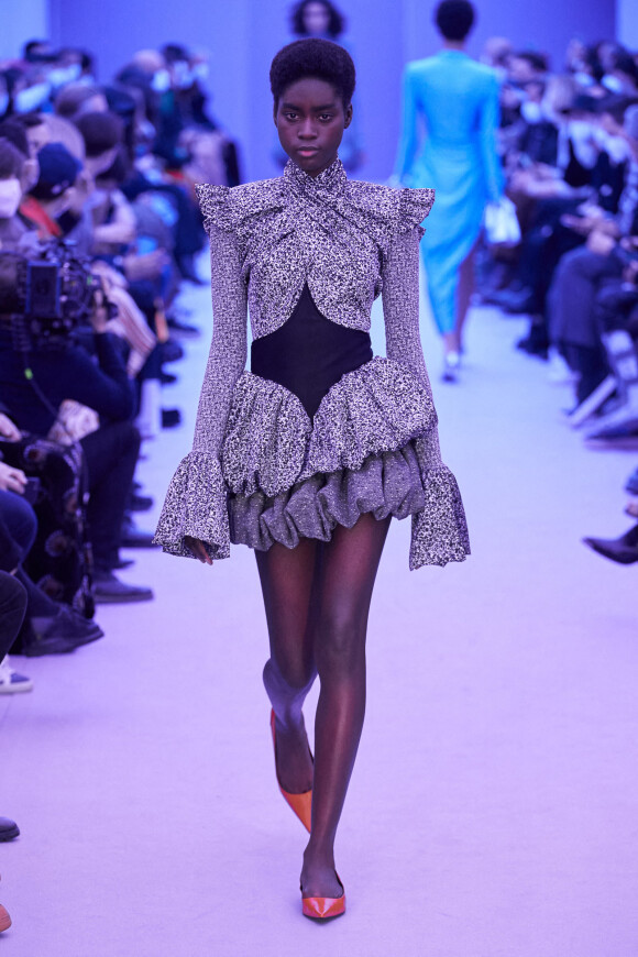 A model wears a creation for Paco Rabanne Menswear Fall/Winter 2022-2023 show as part of Paris Fashion Week on January 23, 2022 in Paris, France. Photo by Splash News/ABACAPRESS.COM
