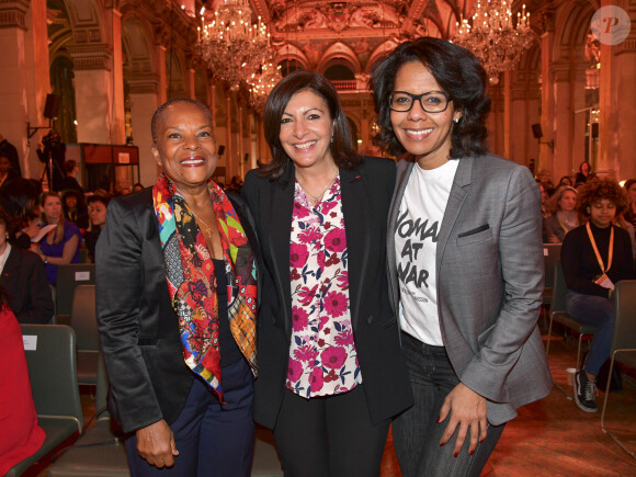 Semi-exclusif - Christiane Taubira, Anne Hidalgo (Maire de Paris et présidente du C40) et Audrey Pulvar - 3ème conférence annuelle du mouvement "Women4Climate" à la Mairie de Paris le 21 février 2019.