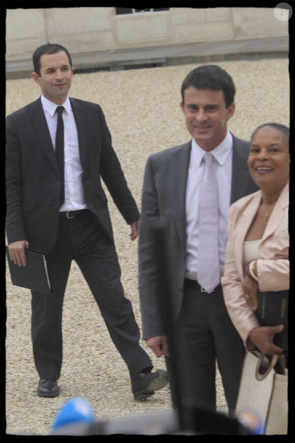 Benoît Hamon, Christiane Taubira et Manuel Valls - Conseil des ministres du gouvernement Ayrault en 2012