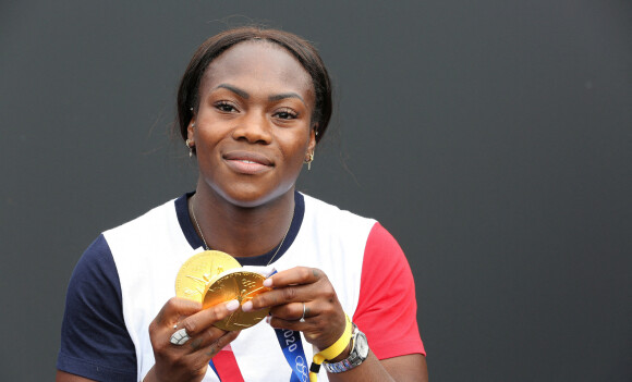 Clarisse Agbegnenou et l'équipe de France de Judo médaillée des jeux olympiques de Tokyo célébrés au Trocadéro à Paris, le 3 août 2021.