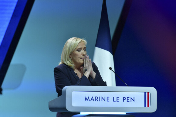La candidate du RN ( Rassemblement National) Marine Le Pen lors de sa convention présidentielle à Reims, destinée à lancer officiellement sa campagne présidentielle . Reims le 5 février 2022.© Mao / Panoramic / Bestimage 