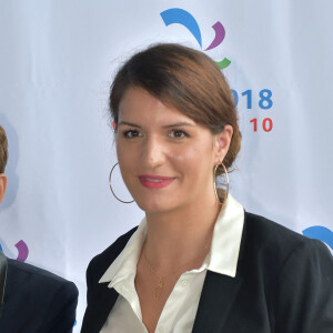 Marlène Schiappa, secrétaire d'état au près du PM, chargée de l'égalité Hommes Femmes - Conférence de presse des Gay Games Paris 2018 au stade Charléty à Paris. Le 2 octobre 2017 © Giancarlo Gorassini