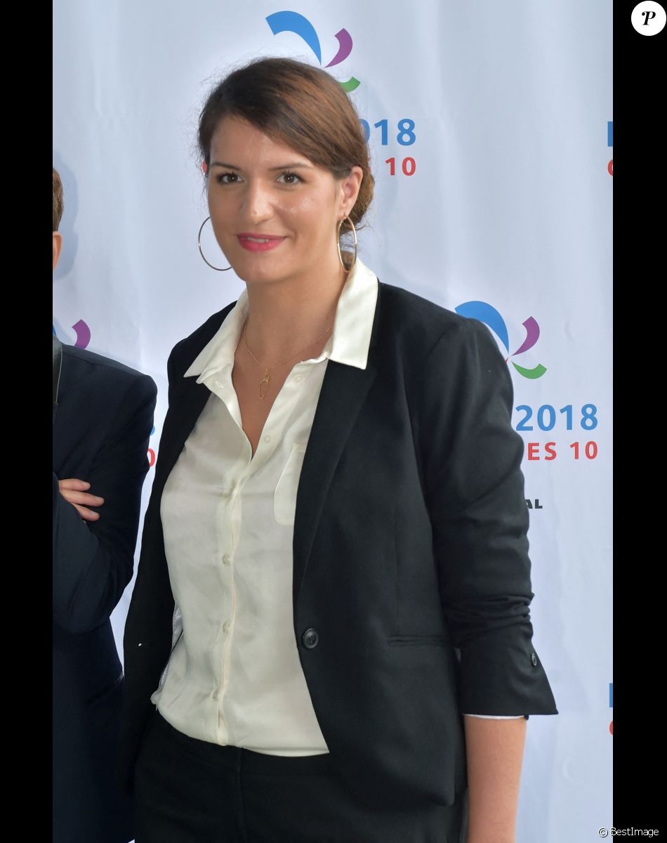 Marlène Schiappa, secrétaire d'état au près du PM, chargée de l'égalité Hommes Femmes - Conférence de presse des Gay Games Paris 2018 au stade Charléty à Paris. Le 2 octobre 2017 © Giancarlo Gorassini