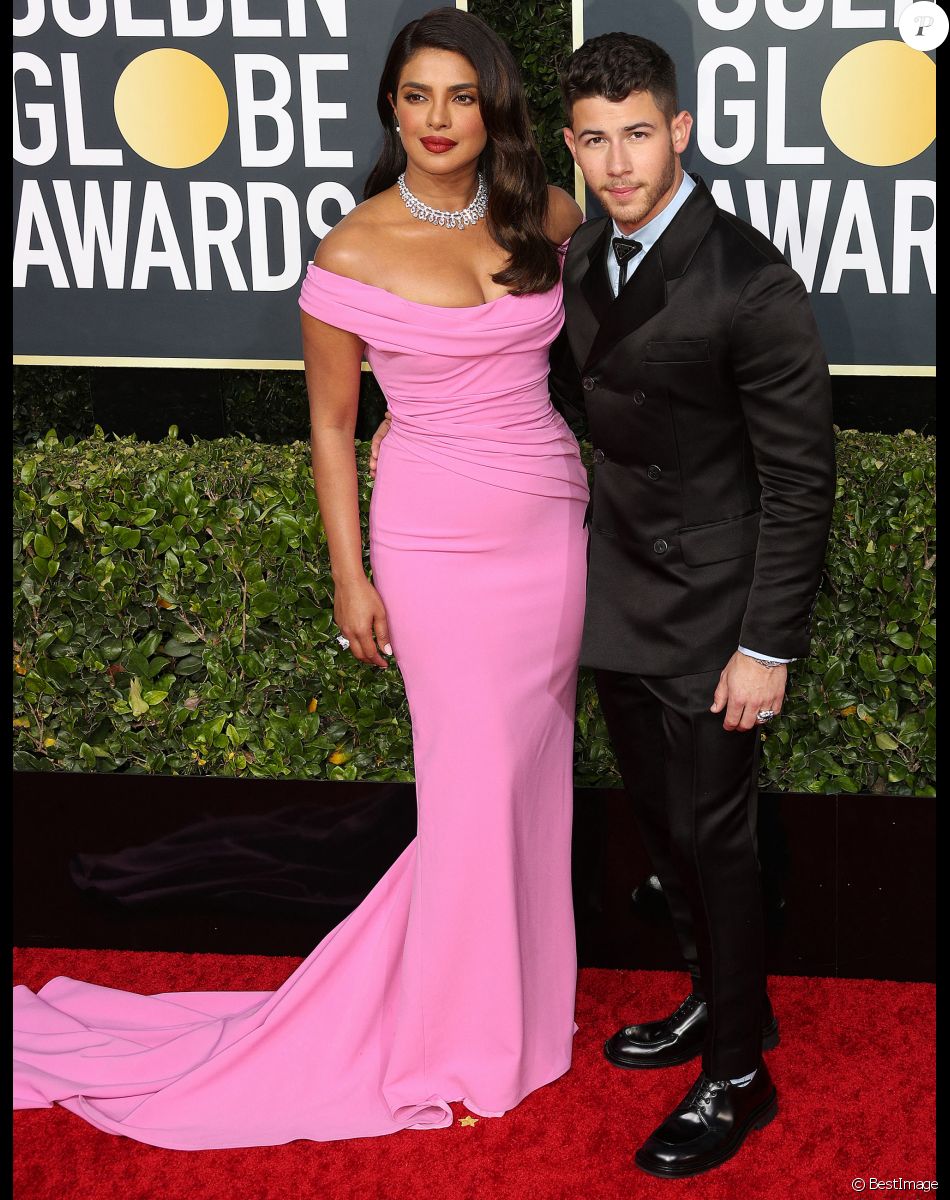 Priyanka Chopra et son mari Nick Jonas - Photocall de la 77ème cérémonie annuelle des Golden Globe Awards au Beverly Hilton Hotel à Los Angeles, le 5 janvier 2020.