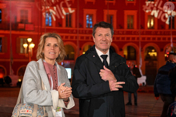 Christian Estrosi et sa femme Laura Tenoudji - Cérémonie d'ouverture du 137e Carnaval de Nice avec pour thème le "Roi des animaux". Le 11 février 2022.