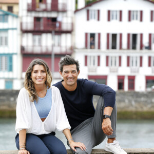 Exclusif - Rendez-vous avec Jean-Pascal Lacoste (habillé par American Vintage) et sa fiancée Delphine, soeur de l'ancienne Miss France S.Tellier, à Saint-Jean-de-Luz. Le 10 juillet 2020 © Patrick Bernard / Bestimage