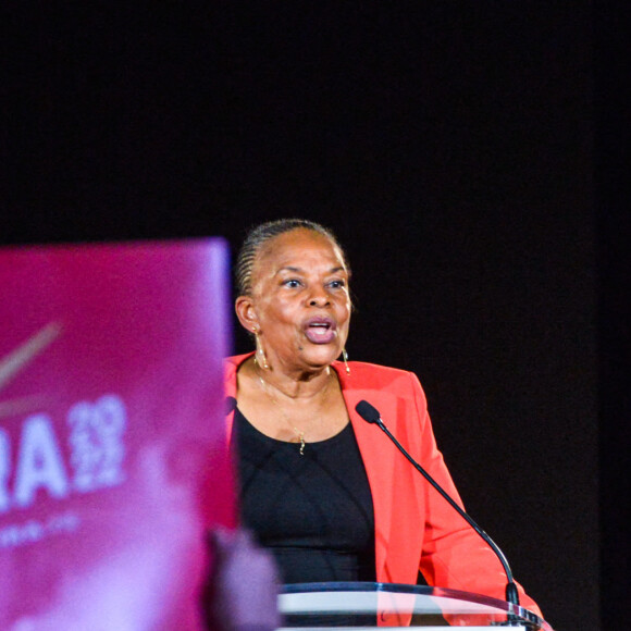 Christiane Taubira - Christiane Taubira, gagnante de la primaire populaire et candidate à l'élection présidentielle 2022, est en meeting à Créteil le 12 février 2022. © Autissier / Panoramic / Bestimage 