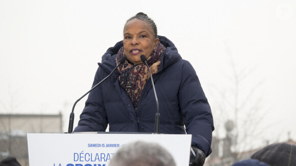 Christiane Taubira annonce sa candidature à l'élection présidentielle de 2022 à dans le quartier de la Croix-Rousse à Lyon, le 15 janvier 2022.  