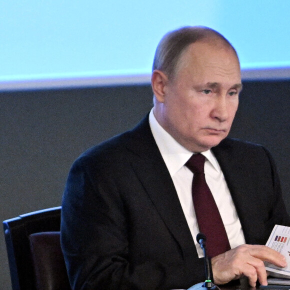 Le président russe Vladimir Poutine lors d'une réunion du Conseil du ministère russe de l'intérieur sur les performances des forces de l'ordre russes en 2021 à Moscou, Russie, le 17 février 2022.