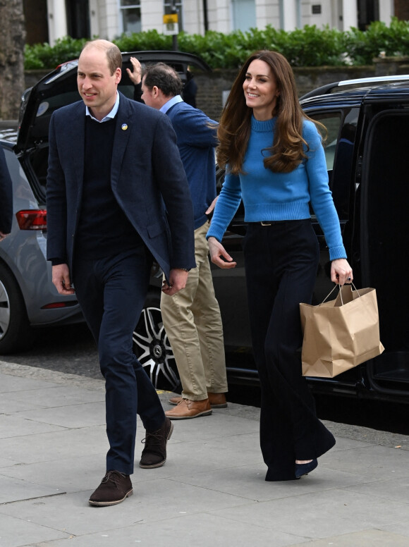 Le prince William et Kate Middleton arrivent au centre culturel ukrainien à Londres, pour découvrir les efforts extraordinaires déployés pour soutenir les Ukrainiens au Royaume-Uni et dans toute l'Europe. Le 9 mars 2022.