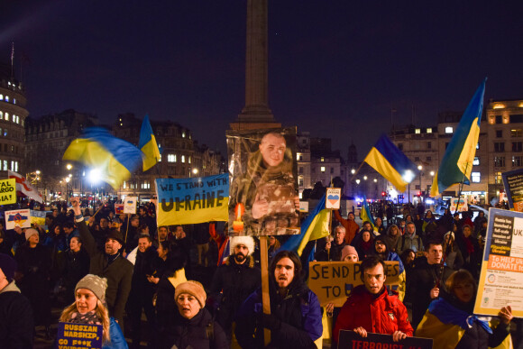 Manifestation contre l'intervention militaire russe en Ukraine à Trafalgar Square. Londres, le 8 mars 2022. © Vuk Valcic/Zuma Press/Bestimage