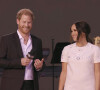 L'intervention du Prince Harry et sa femme Meghan Markle pendant le concert "Global Citizen Live" à New York City, New York.