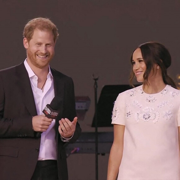 L'intervention du Prince Harry et sa femme Meghan Markle pendant le concert "Global Citizen Live" à New York City, New York.