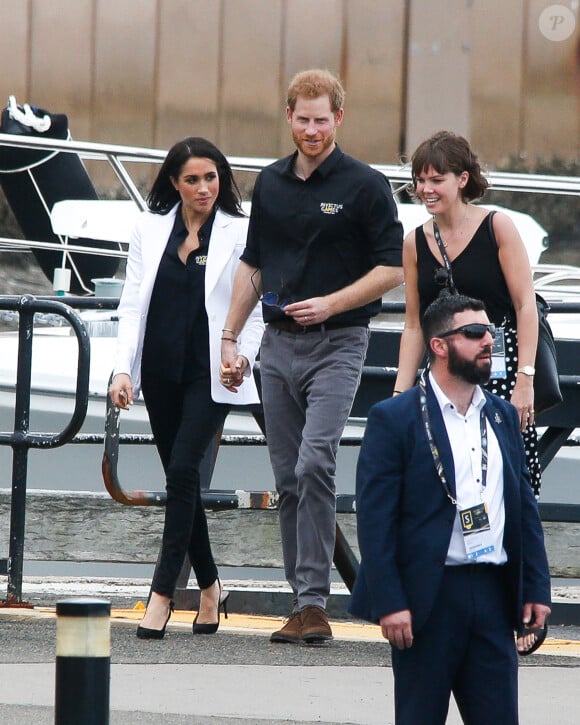 Le prince Harry, duc de Sussex, et Meghan Markle, duchesse de Sussex, enceinte, retournent à l'Admiralty House après leur visite sur Cockatoo Island pour assister au "Jaguar Land Rover Driving Challenge" en ouverture des "Invictus Games 2018". Sydney, le 20 octobre 2018.