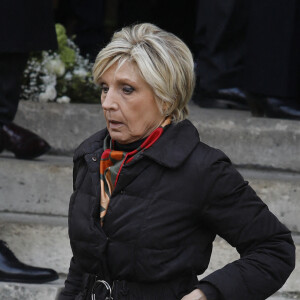 Evelyne Dheliat - Sorties des obsèques de Jean-Pierre Pernaut en la Basilique Sainte-Clotilde à Paris, France, le 9 mars 2022. © Denis Guignebourg/BestImage