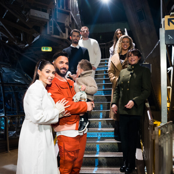 Exclusif - Thomas Vergara, sa femme Nabilla Benattia, et leur fils Milann, Marie-Luce (mère de Nabilla), Mael Nait-Chatal, Jessica Pacoca, Paul Duchemin, Maya Pambaguian - Backstage - Enregistrement de l'émission "La Chanson secrète 10" au 1er étage de la Tour Eiffel à Paris, diffusée le 22 janvier sur TF1 à 21h05 © Tiziano Da Silva / Bestimage 