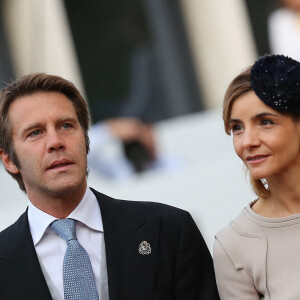 Le prince Emmanuel Philibert de Savoie et la princesse Clotilde de Savoie (Clotilde Courau) - Arrivees a la cathedrale pour le mariage religieux du prince Guillaume de Luxembourg et de la comtesse Stephanie de Lannoy a Luxembourg, le 20 octobre 2012. 