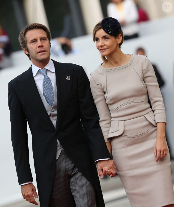 Le prince Emmanuel Philibert de Savoie et la princesse Clotilde de Savoie (Clotilde Courau) - Arrivees a la cathedrale pour le mariage religieux du prince Guillaume de Luxembourg et de la comtesse Stephanie de Lannoy a Luxembourg, le 20 octobre 2012. 