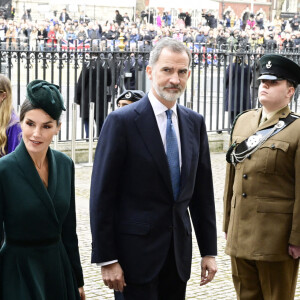 Le roi Felipe VI et la reine Letizia d'Espagne - Service d'action de grâce en hommage au prince Philip, duc d'Edimbourg, à l'abbaye de Westminster à Londres, le 29 mars 2022. Le prince Philip, duc d'Edimbourg, est décédé le 9 avril 2021. 