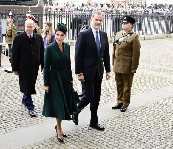 Le roi Felipe VI et la reine Letizia d'Espagne - Service d'action de grâce en hommage au prince Philip, duc d'Edimbourg, à l'abbaye de Westminster à Londres, le 29 mars 2022.