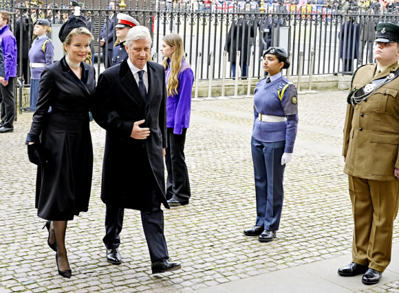 La reine Mathilde et le roi Philippe de Belgique - Service d'action de grâce en hommage au prince Philip, duc d'Edimbourg, à l'abbaye de Westminster à Londres, le 29 mars 2022.