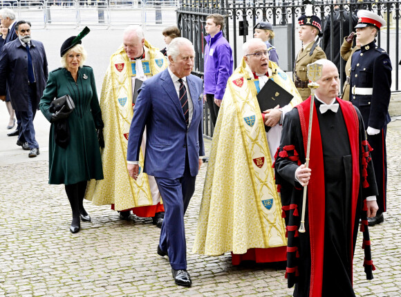 Le prince Charles, prince de Galles, et Camilla Parker Bowles, duchesse de Cornouailles, - Service d'action de grâce en hommage au prince Philip, duc d'Edimbourg, à l'abbaye de Westminster à Londres, le 29 mars 2022.