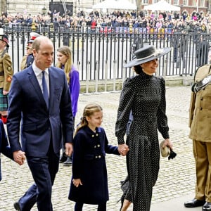 Le prince William, duc de Cambridge, et Catherine (Kate) Middleton, duchesse de Cambridge, Le prince George de Cambridge et la princesse Charlotte de Cambridge - Service d'action de grâce en hommage au prince Philip, duc d'Edimbourg, à l'abbaye de Westminster à Londres, le 29 mars 2022.