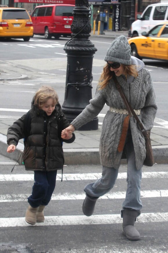 Sarah Jessica Parker et son fiston James à New York, le 19 janvier 2010