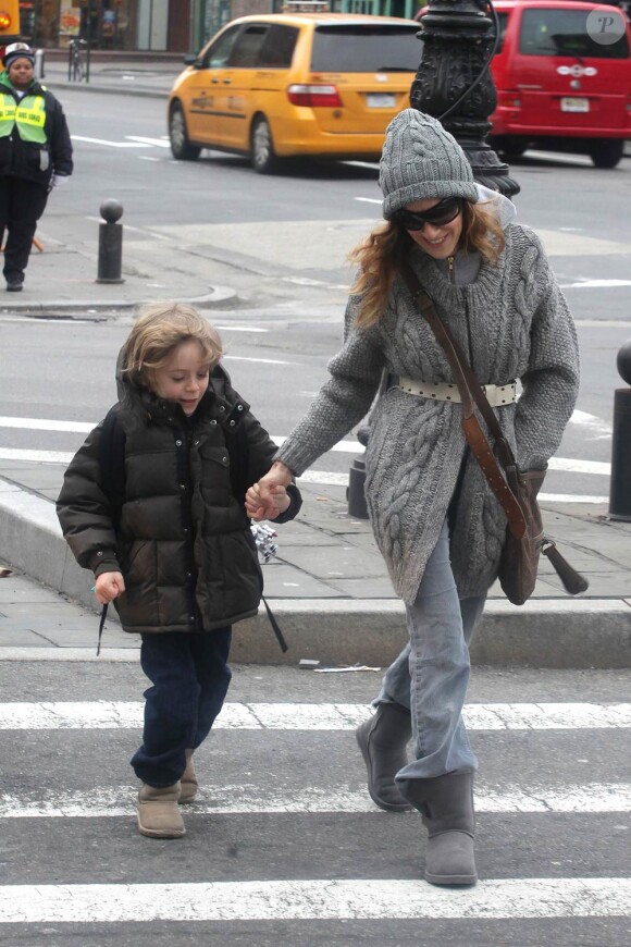 Sarah Jessica Parker et son fiston James à New York, le 19 janvier 2010